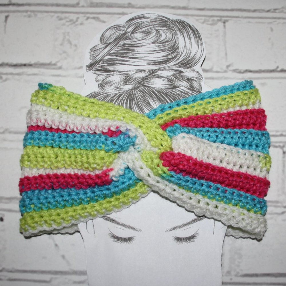 🌈✨ Colorful Twisted Crochet Headband · Handmade · One Size